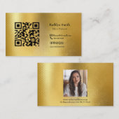 金ゴールドモダン写真QRコードプロフェッショナル 名刺 (正面/裏面)
