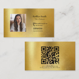 金ゴールドモダン写真QRコードプロフェッショナル 名刺