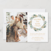 金ゴールドモダン冬の緑の宗教的なクリスマス シーズンカード (正面)