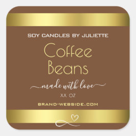 金ゴールドモダン包装ラベル茶色のコーヒー豆 スクエアシール