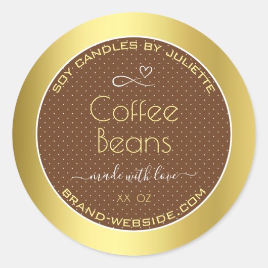 金ゴールドモダン包装ラベル茶色のコーヒー豆 ラウンドシール (正面)