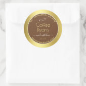 金ゴールドモダン包装ラベル茶色のコーヒー豆 ラウンドシール (バッグ)