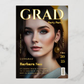 金ゴールドモダン卒業パーティー雑誌の卒業会 箔招待状 (正面)