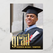 金ゴールドモダン卒業写真テンプレート 箔招待状 (正面)