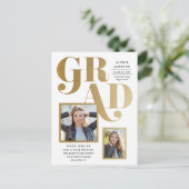 金ゴールドモダン卒業2写真卒業パーティー ポストカード (スタンド正面)