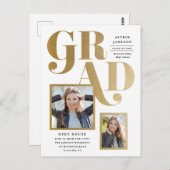 金ゴールドモダン卒業2写真卒業パーティー ポストカード (正面/裏面)