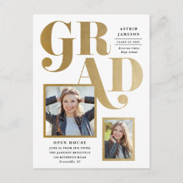 金ゴールドモダン卒業2写真卒業パーティー ポストカード
