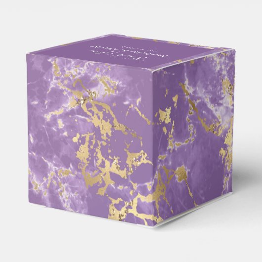 金ゴールドモダン及びパープル大理石結婚式の引き出物箱 フェイバーボックス (裏面サイド)