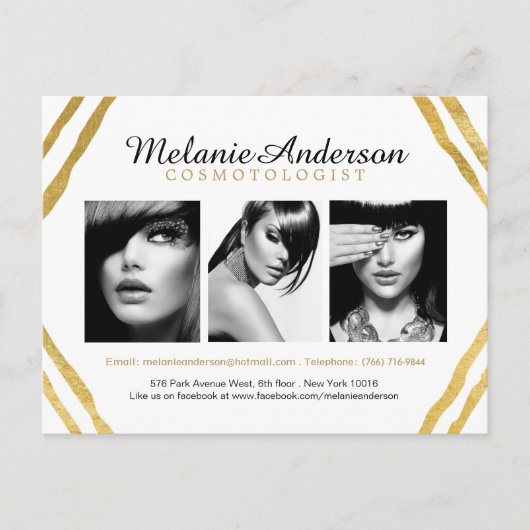 金ゴールドモダン及びホワイトメイクアップアーティスティックコンポジションカード ポストカード (正面)