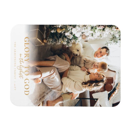 金ゴールドモダン台本の宗教的なクリスマスフォト マグネット (横)