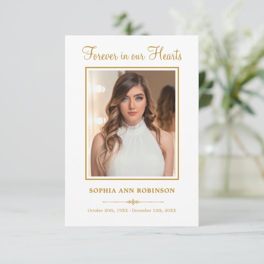 金ゴールドモダン台本葬儀写真記念祈りの言葉 カード (スタンド正面)