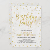 金ゴールドモダン大人50歳の誕生日パーティー 招待状 (正面/裏面)