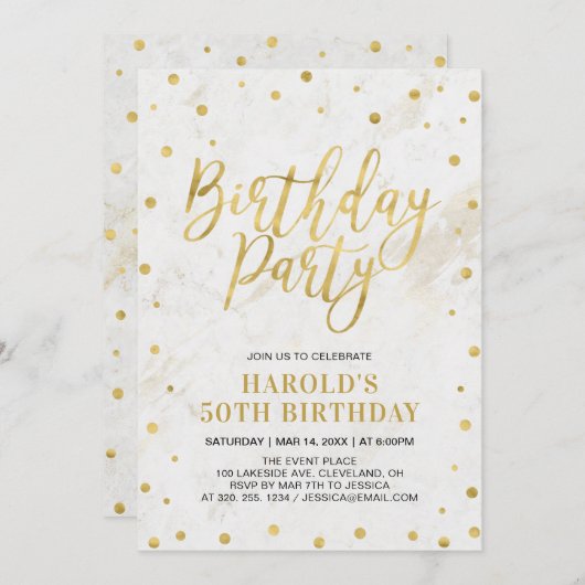 金ゴールドモダン大人50歳の誕生日パーティー 招待状 (正面/裏面)