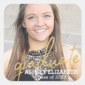 金ゴールドモダン大学院スクリプト写真卒業 スクエアシール (正面)