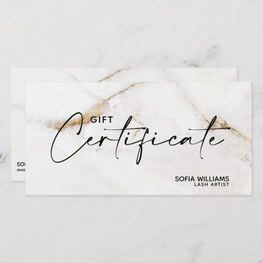 金ゴールドモダン大理石証明書ギフトカード (正面/裏面)