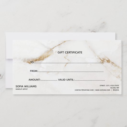 金ゴールドモダン大理石証明書ギフトカード (裏面)