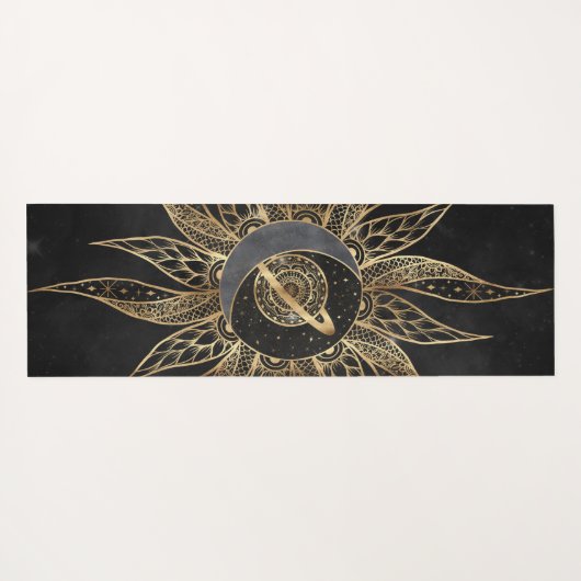 金ゴールドモダン太陽ムーンプラネットユニバースマンダラ ヨガマット (裏面(横))