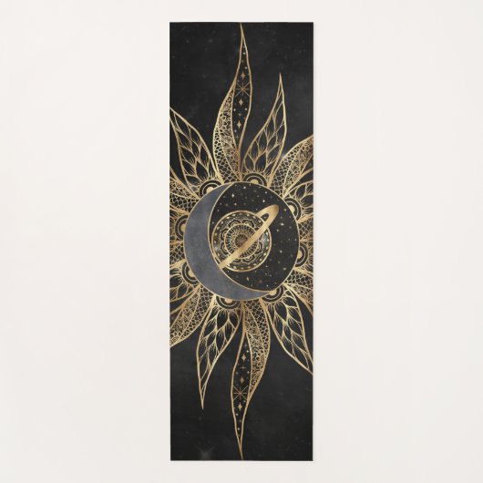 金ゴールドモダン太陽ムーンプラネットユニバースマンダラ ヨガマット (正面)
