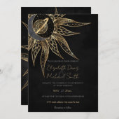 金ゴールドモダン太陽ムーンプラネットユニバースマンダラ 招待状 (正面/裏面)