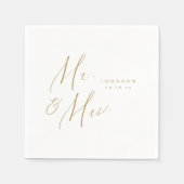 金ゴールドモダン夫妻ミニマリスト結婚の スタンダードカクテルナプキン (正面)