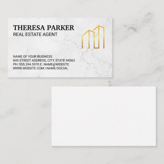 金ゴールドモダン実在エステートのロゴ 名刺 (正面/裏面)