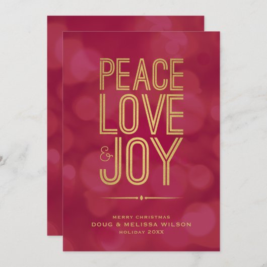 金ゴールドモダン平和の愛と喜び写真なし シーズンカード (正面/裏面)