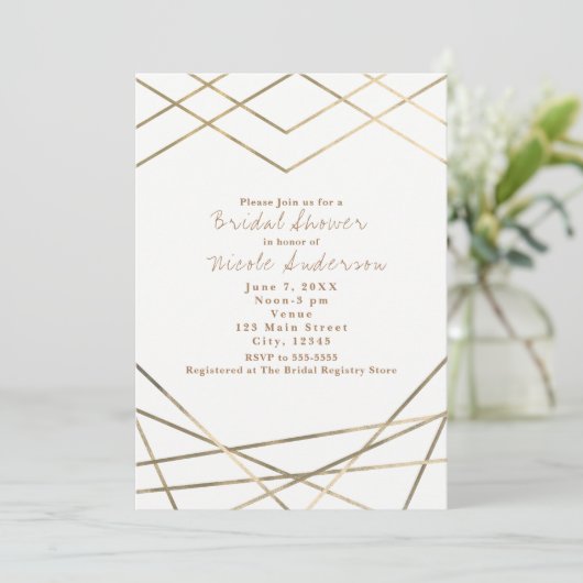 金ゴールドモダン幾何線シックパーティの招待状 招待状 (スタンド正面)