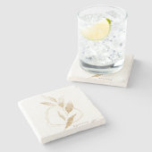 金ゴールドモダン形植物葉花嫁 ストーンコースター (横)