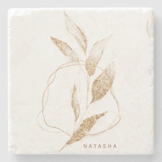金ゴールドモダン形植物葉花嫁 ストーンコースター (正面)