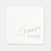 金ゴールドモダン応援ハンドレタリング:エレガントな結婚式 スタンダードカクテルナプキン (正面)