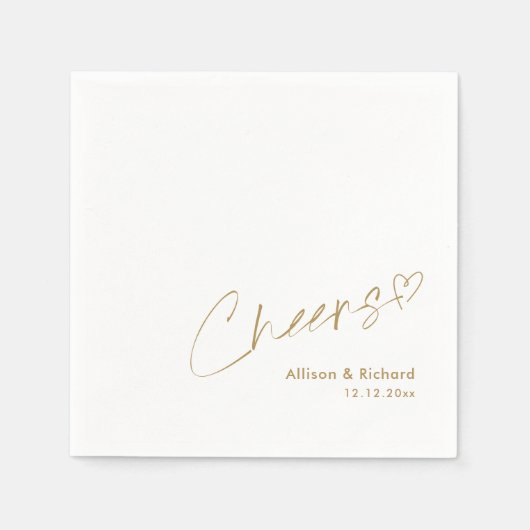 金ゴールドモダン応援ハンドレタリング:エレガントな結婚式 スタンダードカクテルナプキン (正面)