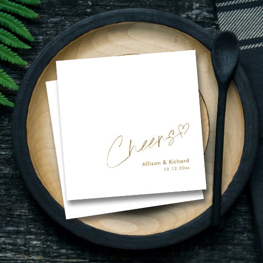 金ゴールドモダン応援ハンドレタリング:エレガントな結婚式 スタンダードカクテルナプキン