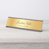 金ゴールドモダン手書きの文字名テンプレート デスクネームプレート (正面)