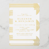 金ゴールドモダン抽象芸術ラインエレガントな結婚式 箔招待状 (正面)