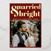 金ゴールドモダン文字と写真 |と明結婚したるい 箔シーズンカード (正面)