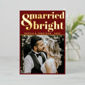 金ゴールドモダン文字と写真 |と明結婚したるい 箔シーズンカード (立ち正面)