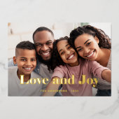 金ゴールドモダン文字と写真 |愛と喜び 箔シーズンカード (正面)