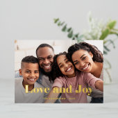 金ゴールドモダン文字と写真 |愛と喜び 箔シーズンカード (立ち正面)