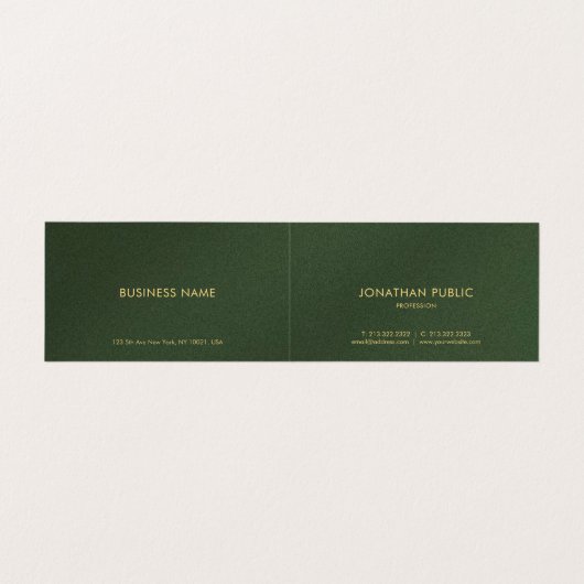 金ゴールドモダン文字エレガントラグジュアリーフォールドグリーン 名刺 (内部フラット)