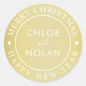 金ゴールドモダン文字カスタムクリスマスホリデイ ラウンドシール (正面)