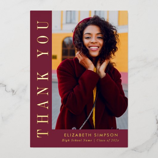 金ゴールドモダン文字卒業ありがとうフォトカード 箔招待状 (正面)