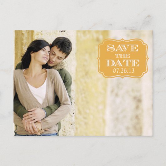 金ゴールドモダン旋回ラベル日付の写真カードを保存 案内ポストカード (正面)