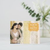 金ゴールドモダン旋回ラベル日付の写真カードを保存 案内ポストカード (スタンド正面)