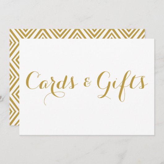 金ゴールドモダン書カードとギフト結婚のサイン 招待状 (正面/裏面)