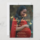 金ゴールドモダン書写真ベビーシャワー 招待状 (正面)