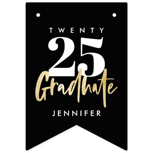 金ゴールドモダン書墨画黒卒業バンティングF バンティングフラッグ (第1の旗)