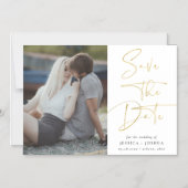 金ゴールドモダン書道写真Save the Date Magnet マグネット招待状 (正面)