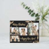 金ゴールドモダン植物学4フォトコラージクリスマスポー ポストカード (スタンド正面)