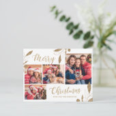 金ゴールドモダン植物学4フォトコラージクリスマス ポストカード (スタンド正面)