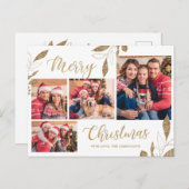 金ゴールドモダン植物学4フォトコラージクリスマス ポストカード (正面/裏面)